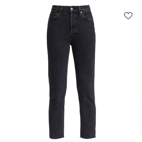 RE/DONE 90s High Rise Ankle Crop Jeans Black Stoned Noir Size 23 NWT - Picture 1 of 6